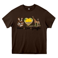 Chocolate Brown Peace Love Giraffes Heavy Core Tee - LillyAllenDesigns