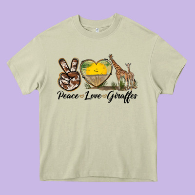Peace Love Giraffes Heavy Core Tee Designed By Lillyallendesigns