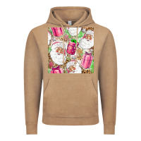 Vintage Coffee Pink Christmas Santa Claus and gift box Vintage Hoodie - NancyCooperArtShop
