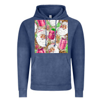 Vintage Denim Pink Christmas Santa Claus and gift box Vintage Hoodie - NancyCooperArtShop