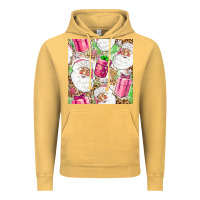 Vintage Mustard Pink Christmas Santa Claus and gift box Vintage Hoodie - NancyCooperArtShop