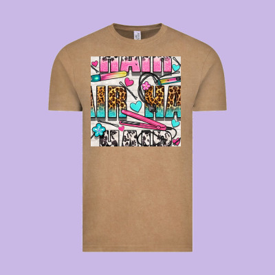 Leopard And Cowhide Hair And Curling Iron With Hearts And Flowers Seam Vintage Tee Designed By Bundleandbundleshop