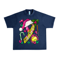 Navy Pink Christmas Breast Cancer Ribbon Softball Urban Heavy Tee - BundleAndBundleShop