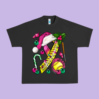 Pink Christmas Breast Cancer Ribbon Softball Urban Heavy Tee Designed By Bundleandbundleshop