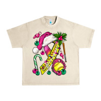 Sandshell Pink Christmas Breast Cancer Ribbon Softball Urban Heavy Tee - BundleAndBundleShop