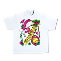 White Pink Christmas Breast Cancer Ribbon Softball Urban Heavy Tee - BundleAndBundleShop