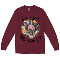 Burgundy just a girl who loves pigs floral wreath Long Sleeve Tee - BarkalooDesign