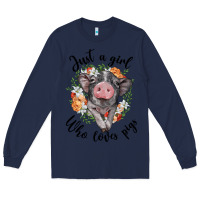 Navy just a girl who loves pigs floral wreath Long Sleeve Tee - BarkalooDesign