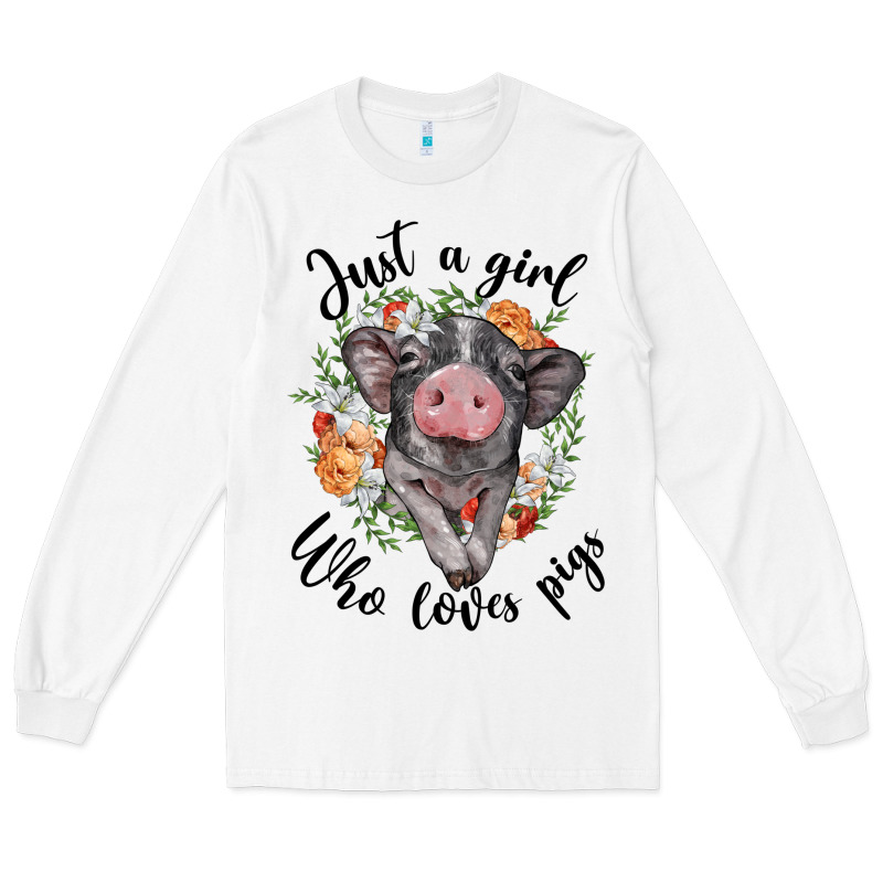 Just A Girl Who Loves Pigs Floral Wreath Long Sleeve Tee by BarkalooDesign | Teevron