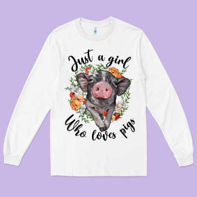 Just A Girl Who Loves Pigs Floral Wreath Long Sleeve Tee Designed By Barkaloodesign