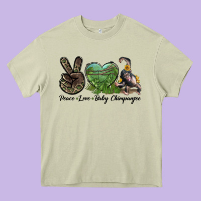 Leopard Peace Love Baby Chimpanzee Heavy Core Tee Designed By Lillyallendesigns