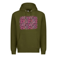 Army Green pink glitter leopard with heart background Premium Hoodie - OliviaCreatesArt