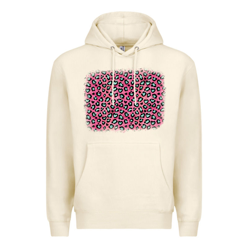Pink Glitter Leopard With Heart Background Premium Hoodie by OliviaCreatesArt | Teevron