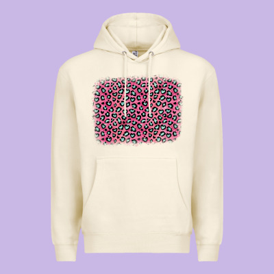 Pink Glitter Leopard With Heart Background Premium Hoodie Designed By Oliviacreatesart
