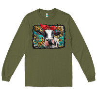Army Green holstein cow with glitter and leopard background Long Sleeve Tee - BarkalooDesign