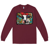Burgundy holstein cow with glitter and leopard background Long Sleeve Tee - BarkalooDesign