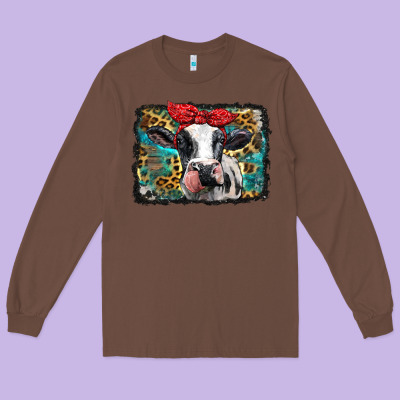 Holstein Cow With Glitter And Leopard Background Long Sleeve Tee Designed By Barkaloodesign