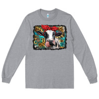 Heather Grey holstein cow with glitter and leopard background Long Sleeve Tee - BarkalooDesign