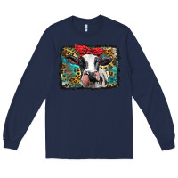 Navy holstein cow with glitter and leopard background Long Sleeve Tee - BarkalooDesign