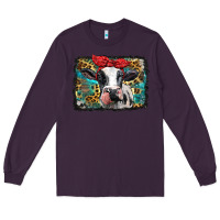 Plum holstein cow with glitter and leopard background Long Sleeve Tee - BarkalooDesign