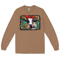 Toasted Coconut holstein cow with glitter and leopard background Long Sleeve Tee - BarkalooDesign