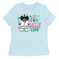 Baby Blue nurse life afro american nurse Ladies Tee - BarkalooDesign
