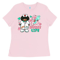 Bubblegum Pink nurse life afro american nurse Ladies Tee - BarkalooDesign