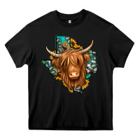 Black Texas map long haired shaggy cow Heavy Core Tee - Jasminsmagicworld