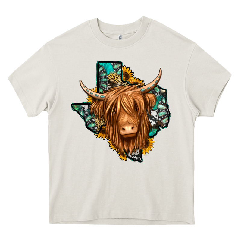 Texas Map Long Haired Shaggy Cow Heavy Core Tee by Jasminsmagicworld | Teevron