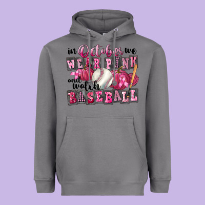 In October We Wear Pink And Watch Baseball Heavyweight Hoodie Designed By Fadigitalartstudio