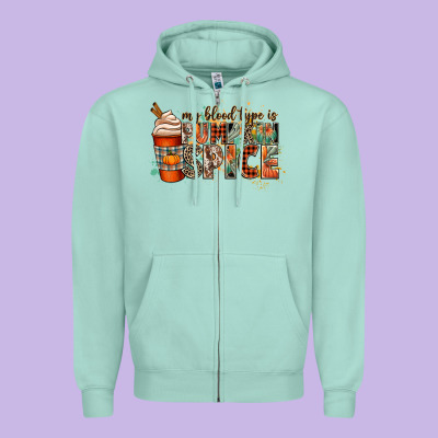 My Blood Type Is Pumpkin Spice Zipper Hoodie Designed By Cowgirlartshop