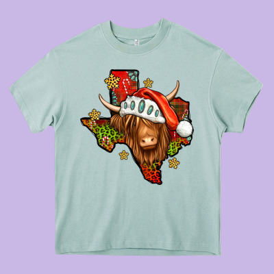 Shaggy Cow Texas Christmas Heavy Core Tee Designed By Jasminsmagicworld