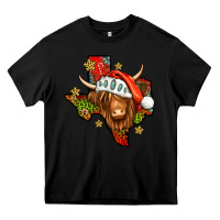 Black Shaggy cow Texas Christmas Heavy Core Tee - Jasminsmagicworld