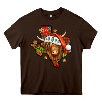 Chocolate Brown Shaggy cow Texas Christmas Heavy Core Tee - Jasminsmagicworld
