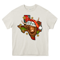 Cream Shaggy cow Texas Christmas Heavy Core Tee - Jasminsmagicworld