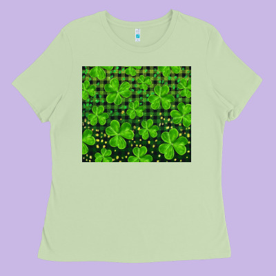 Saint Patricks Day Shamrock And Plaid Ladies Tee Designed By Ranaportraitstore