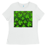 White Saint Patricks Day Shamrock And Plaid Ladies Tee - RanaPortraitStore