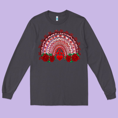 Valentines Day Rainbow With Roses Long Sleeve Tee Designed By Ranaportraitstore