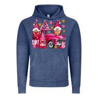 Vintage Denim Pink christmas gnomes truck Vintage Hoodie - NancyCooperArtShop