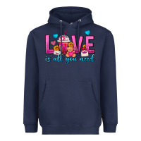 Navy Love Is All You Need Valentines Day Frappe Coffee Heavyweight Hoodie - FaDigitalArtStudio