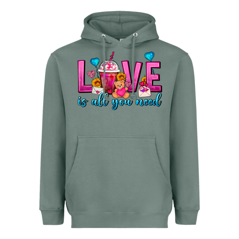 Love Is All You Need Valentines Day Frappe Coffee Heavyweight Hoodie by FaDigitalArtStudio | Teevron