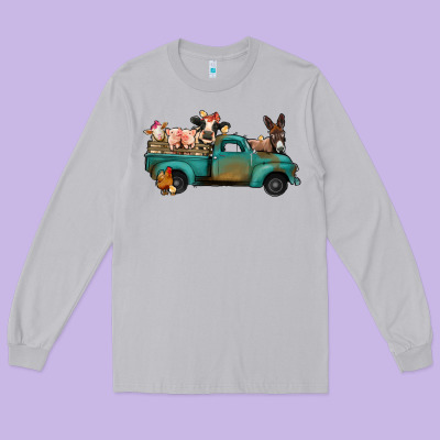 Farm Animals Truck Long Sleeve Tee Designed By Jasminsmagicworld