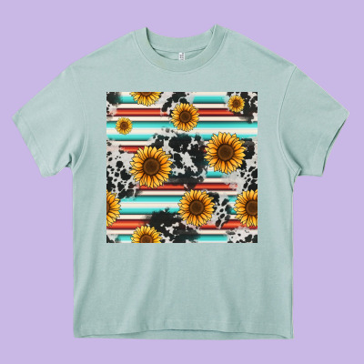 Serape Cowhide Sunflowers Seamless Pattern 12inch Heavy Core Tee Designed By Jasminsmagicworld
