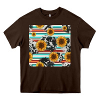 Chocolate Brown serape cowhide sunflowers seamless pattern 12inch Heavy Core Tee - Jasminsmagicworld