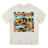 Cream serape cowhide sunflowers seamless pattern 12inch Heavy Core Tee - Jasminsmagicworld