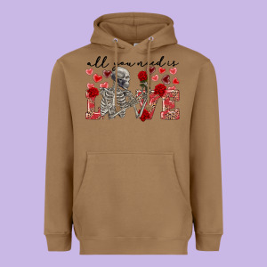 Skeleton All You Need Is Love Heavyweight Hoodie Designed By Fadigitalartstudio