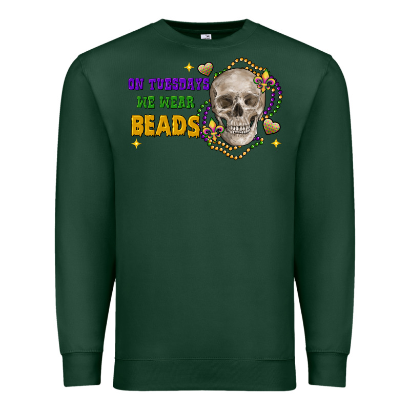 On Tuesdays We Wear Beads Skull Premium Sweatshirt by FaDigitalArtStudio | Teevron