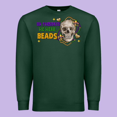 On Tuesdays We Wear Beads Skull Premium Sweatshirt Designed By Fadigitalartstudio