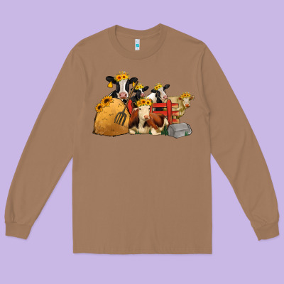 Farm Animals With Sunflower Headbands Long Sleeve Tee Designed By Jasminsmagicworld