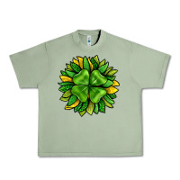 Oil Green St. Patricks Sunflower With Clover Urban Heavy Tee - BundleAndBundleShop